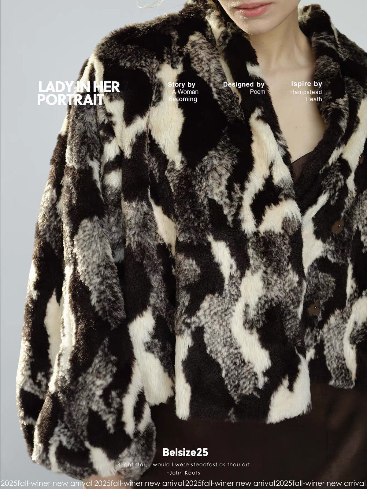 Black & Ivory Abstract Faux Fur Jacket