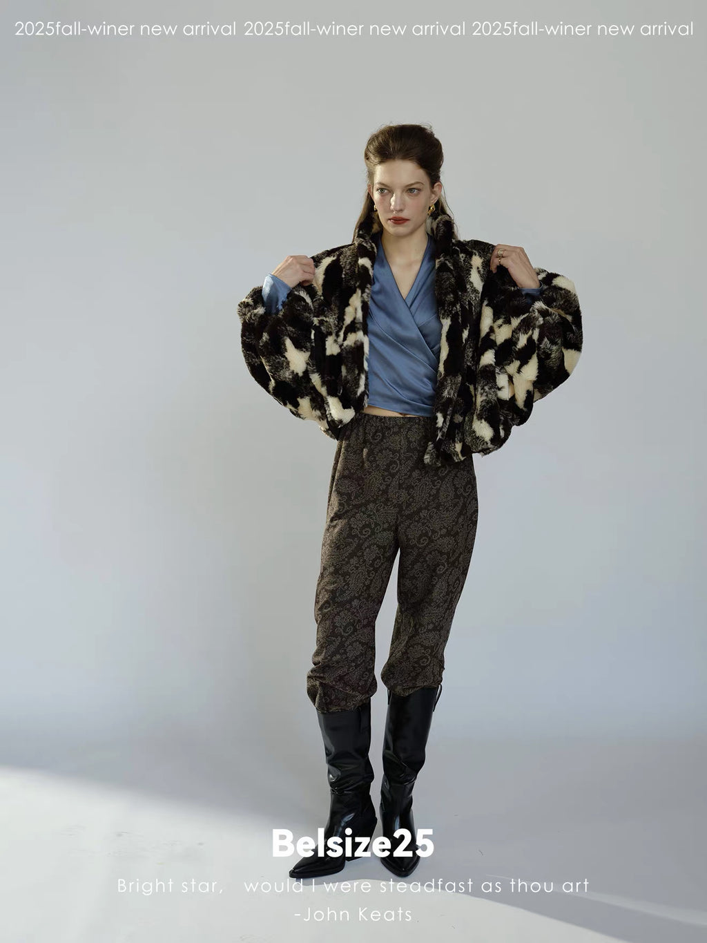 Black & Ivory Abstract Faux Fur Jacket