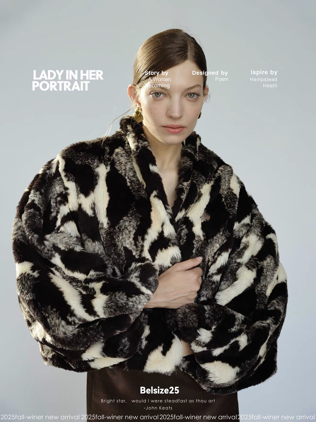 Black & Ivory Abstract Faux Fur Jacket