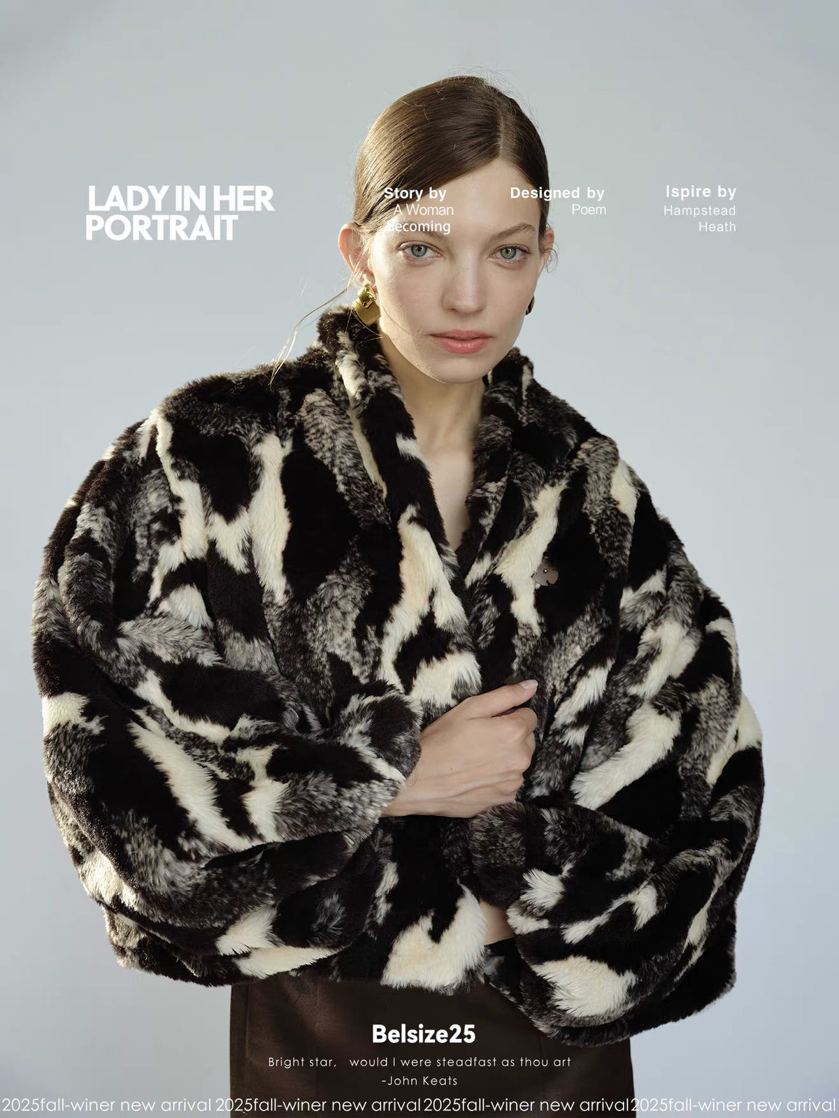 Black & Ivory Abstract Faux Fur Jacket