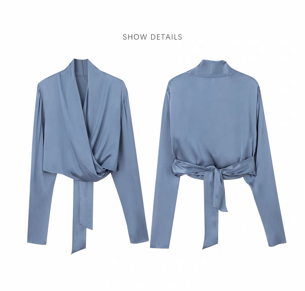 Sage Blue Draped Wrap Top