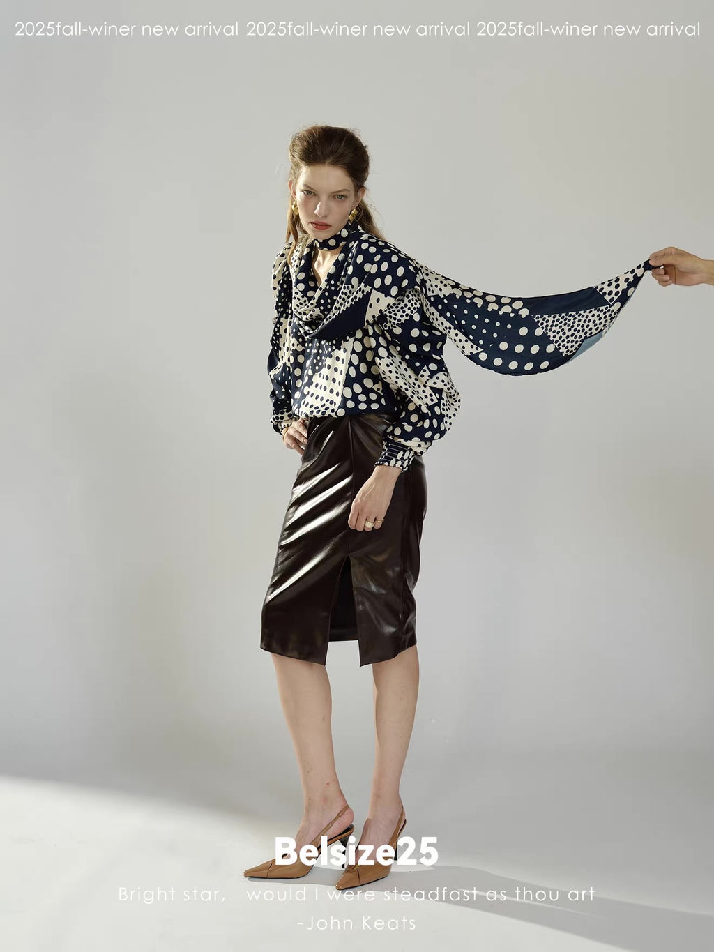 Sculpted Draped Faux Leather Midi Skirt