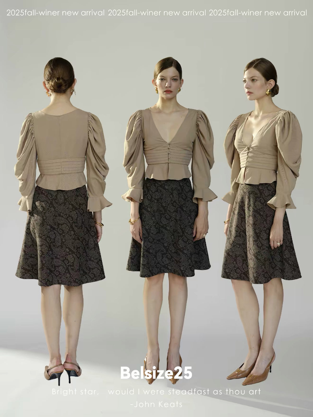 Taupe Ruched Puff Sleeve Cropped Top