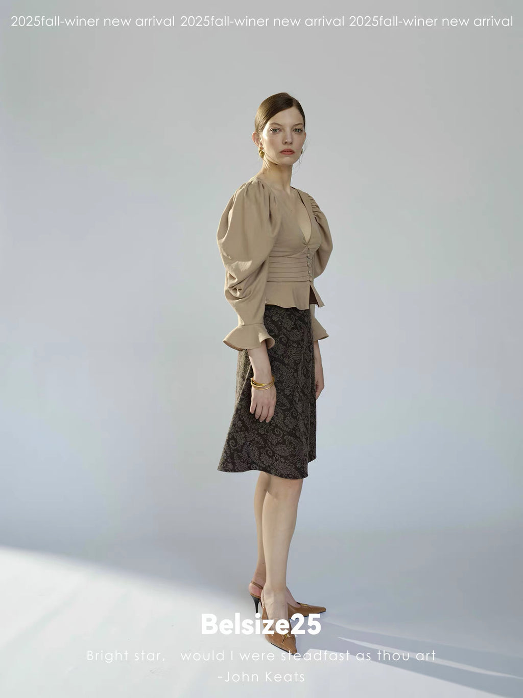 Taupe Ruched Puff Sleeve Cropped Top