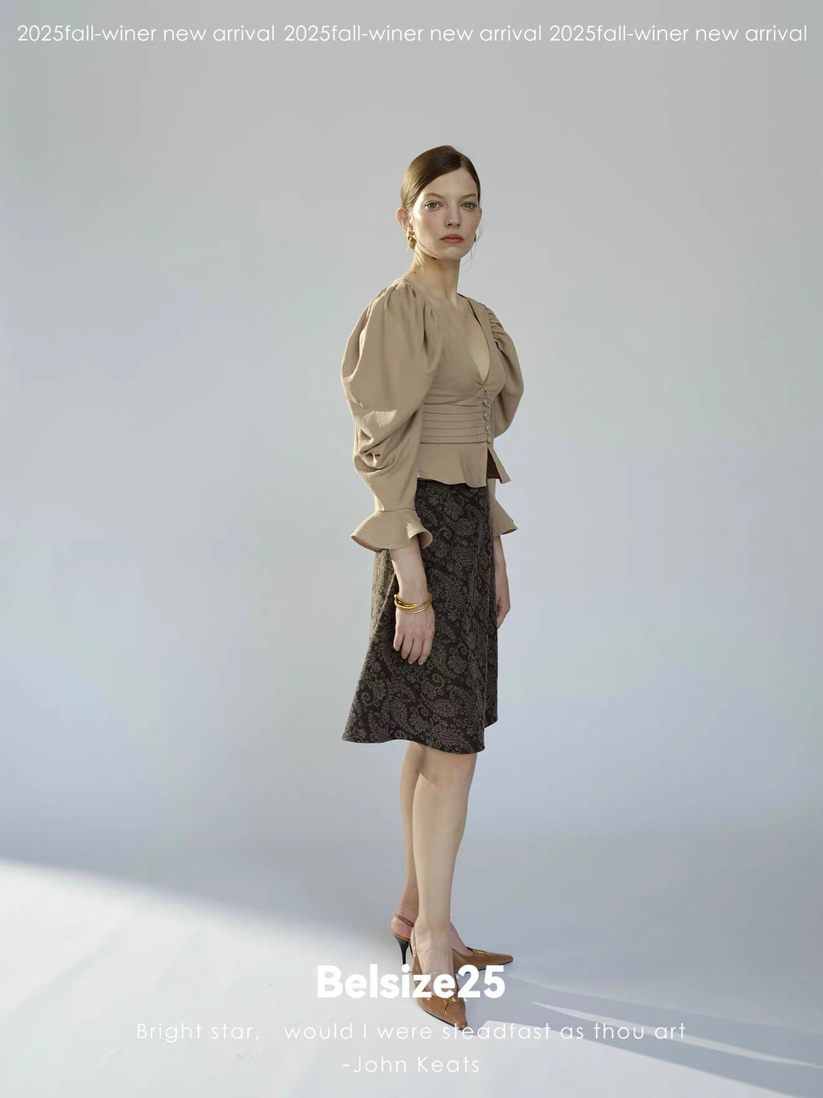 Taupe Ruched Puff Sleeve Cropped Top