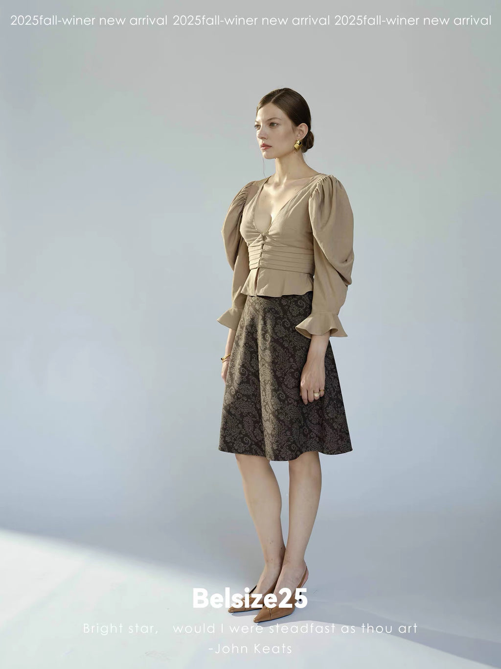 Taupe Ruched Puff Sleeve Cropped Top