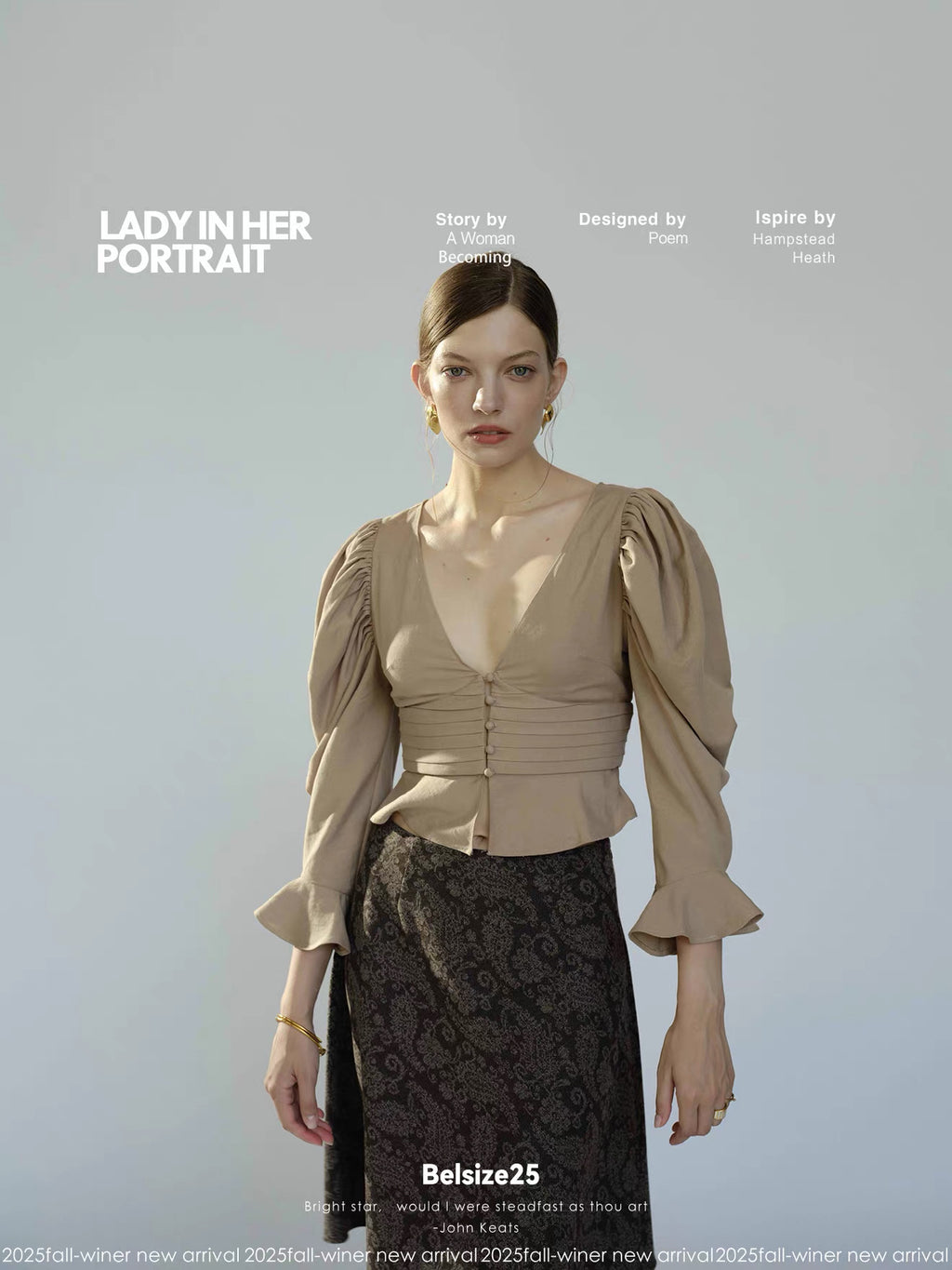 Taupe Ruched Puff Sleeve Cropped Top
