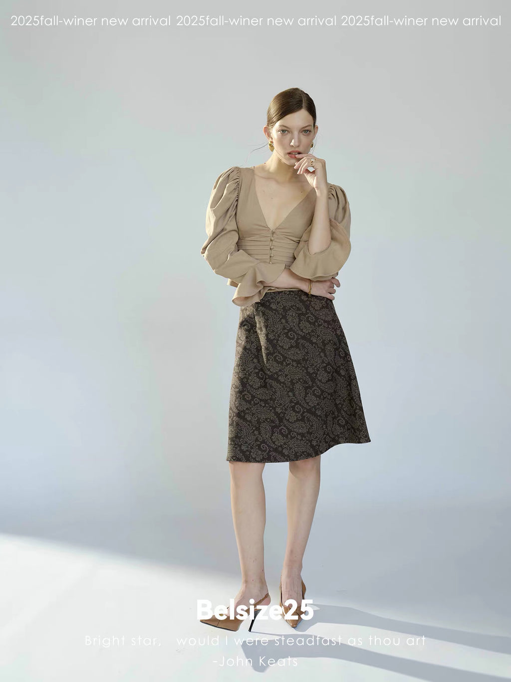 Taupe Ruched Puff Sleeve Cropped Top