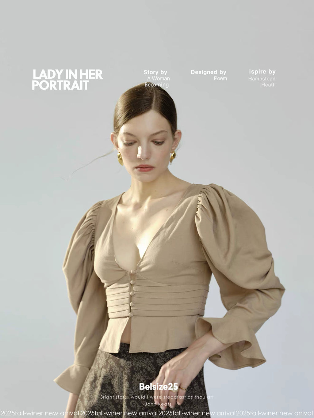 Taupe Ruched Puff Sleeve Cropped Top