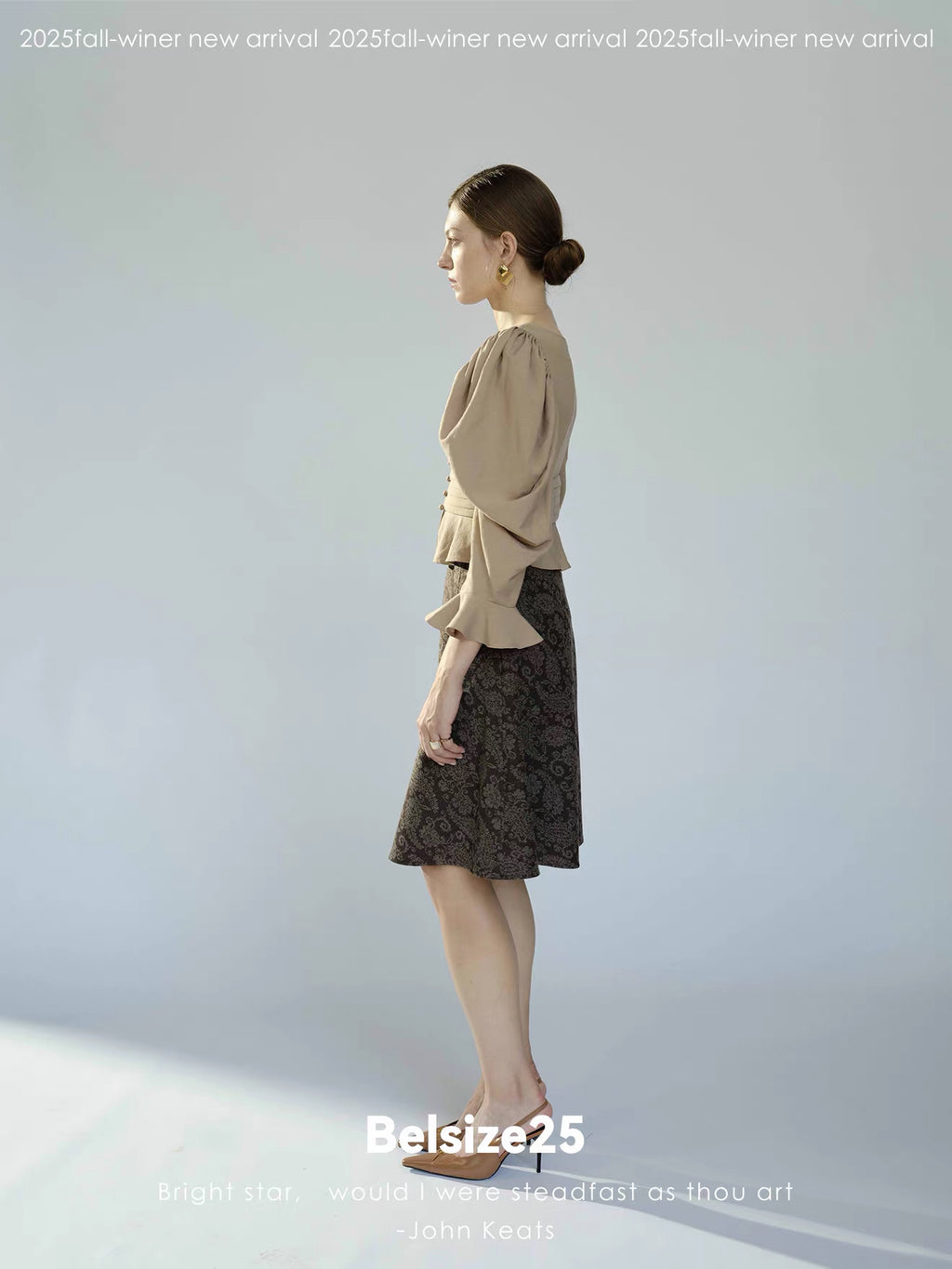 Taupe Ruched Puff Sleeve Cropped Top