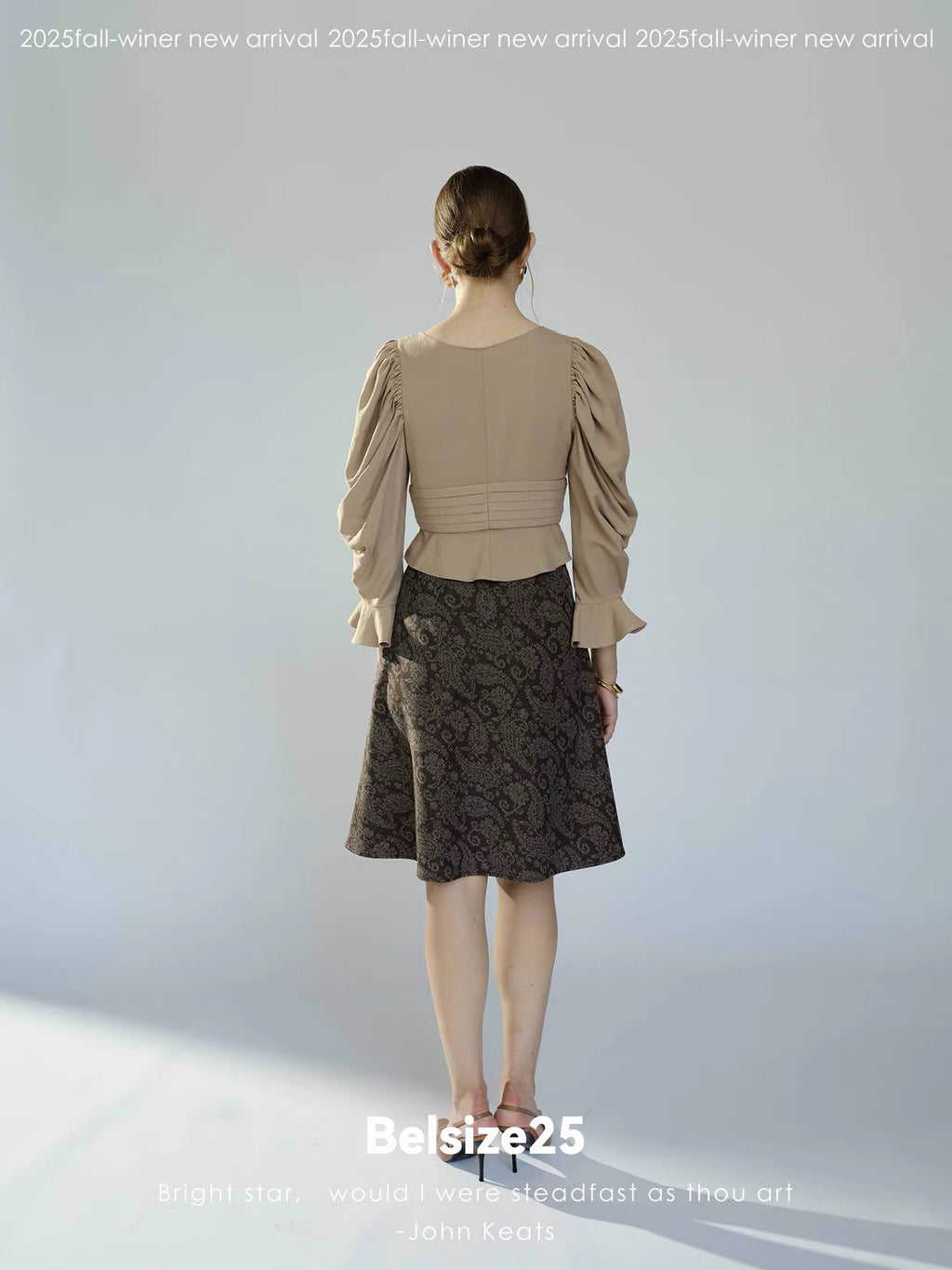 Taupe Ruched Puff Sleeve Cropped Top