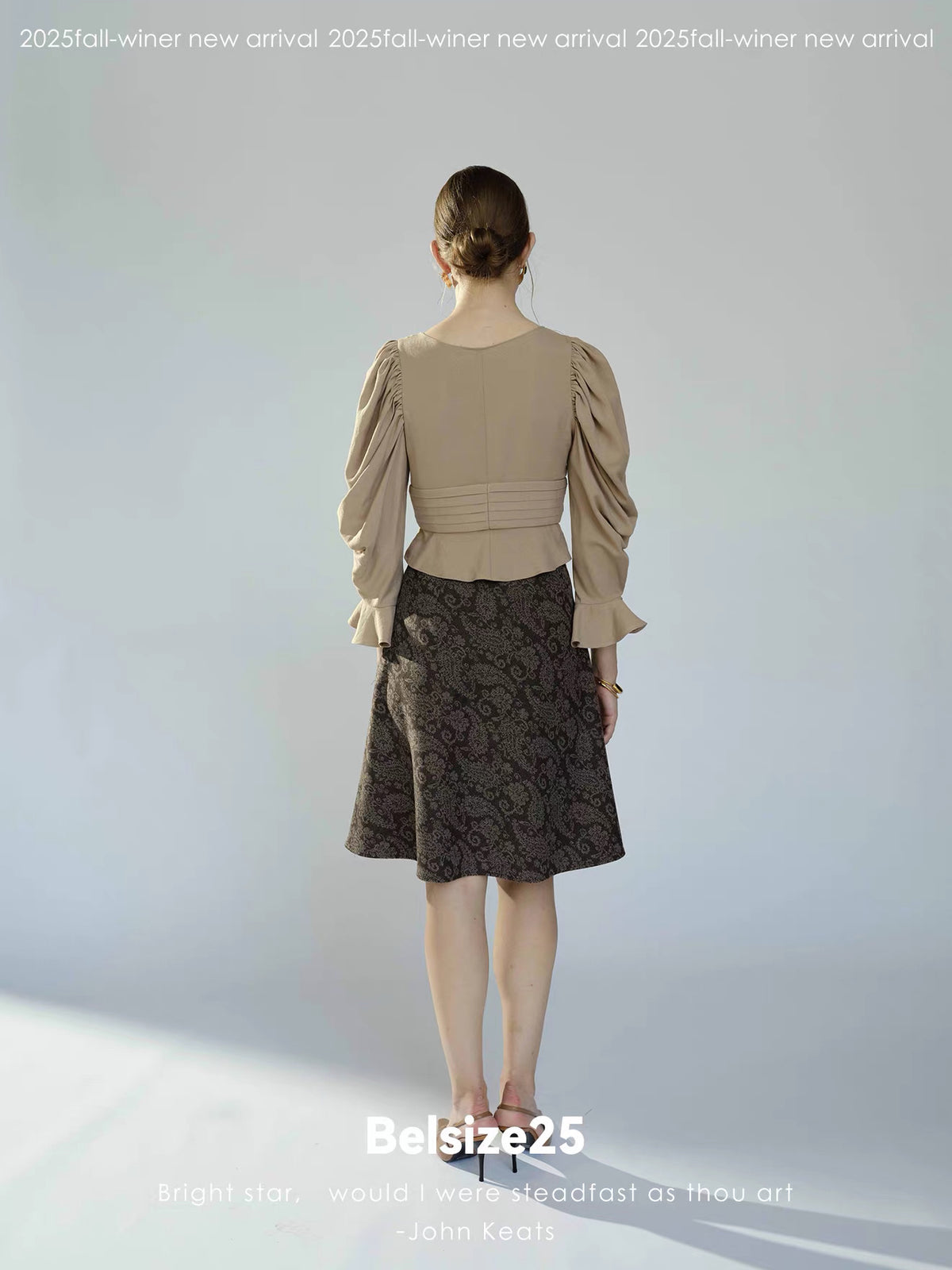 Taupe Ruched Puff Sleeve Cropped Top