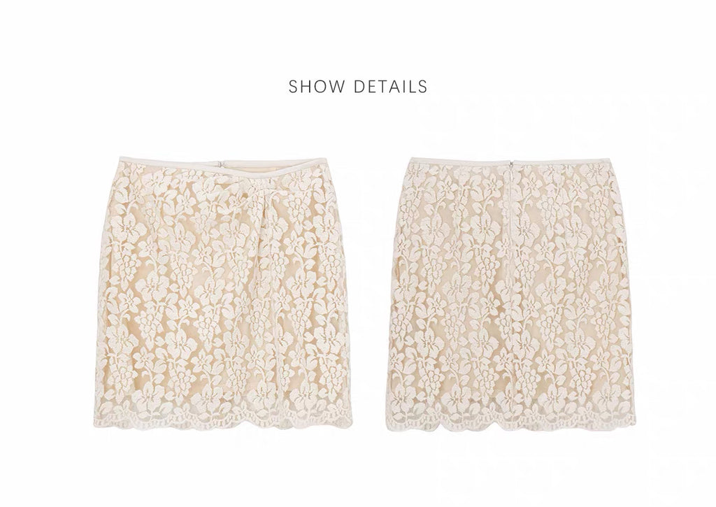 Ivory Floral Lace Mini Skirt