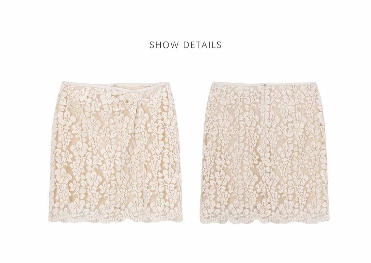 Ivory Floral Lace Mini Skirt