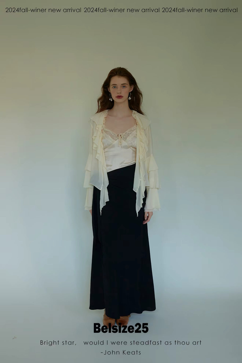 Lily Shirt – Ruffle Trim Silk Chiffon Flared Sleeve Blouse