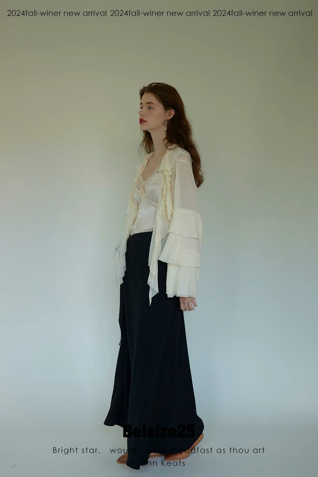 Lily Shirt – Ruffle Trim Silk Chiffon Flared Sleeve Blouse