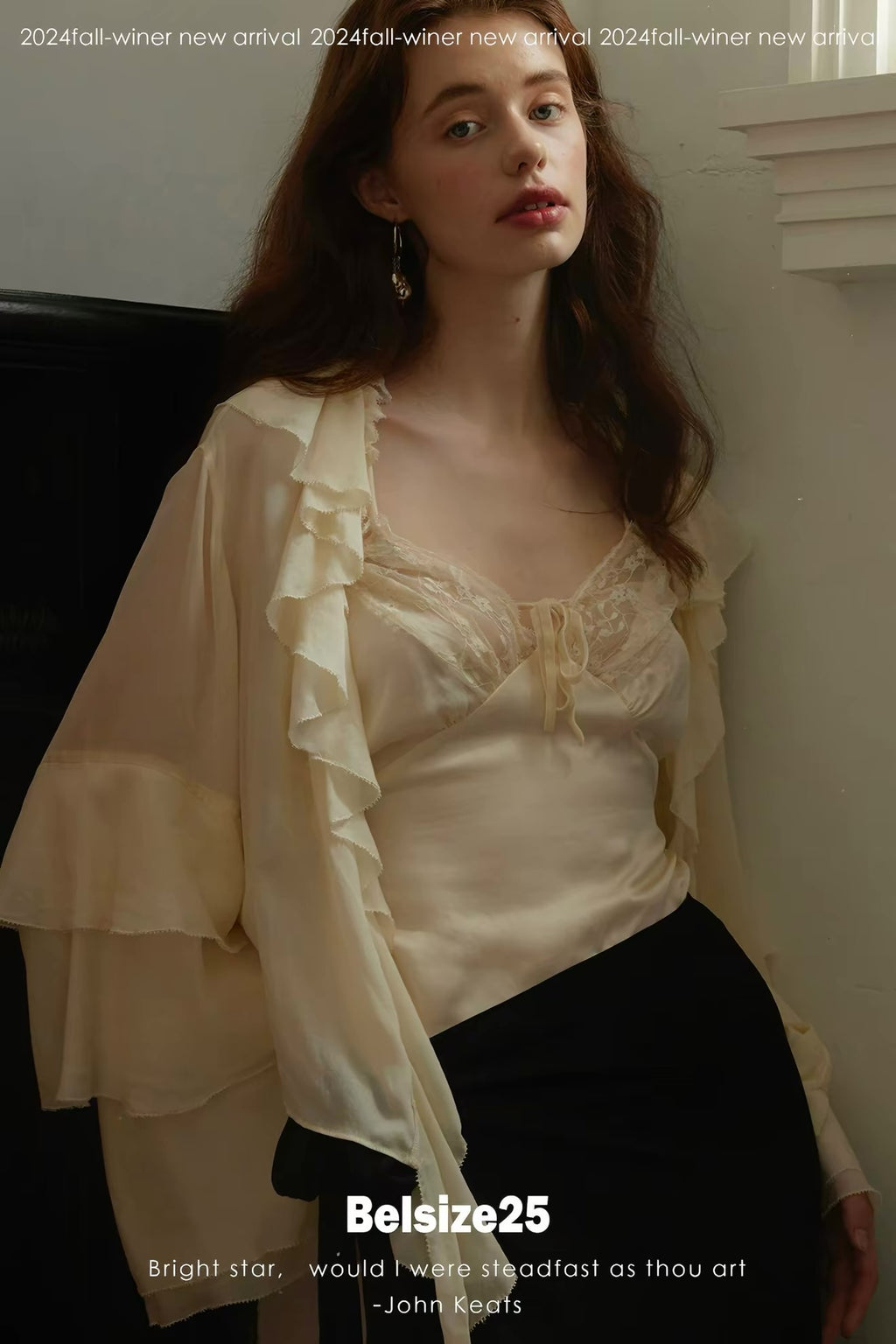 Lily Shirt – Ruffle Trim Silk Chiffon Flared Sleeve Blouse