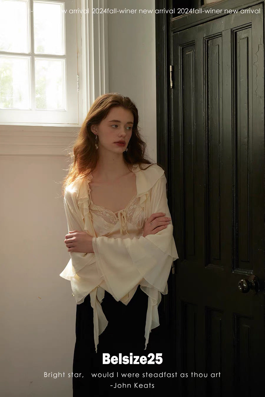 Lily Shirt – Ruffle Trim Silk Chiffon Flared Sleeve Blouse