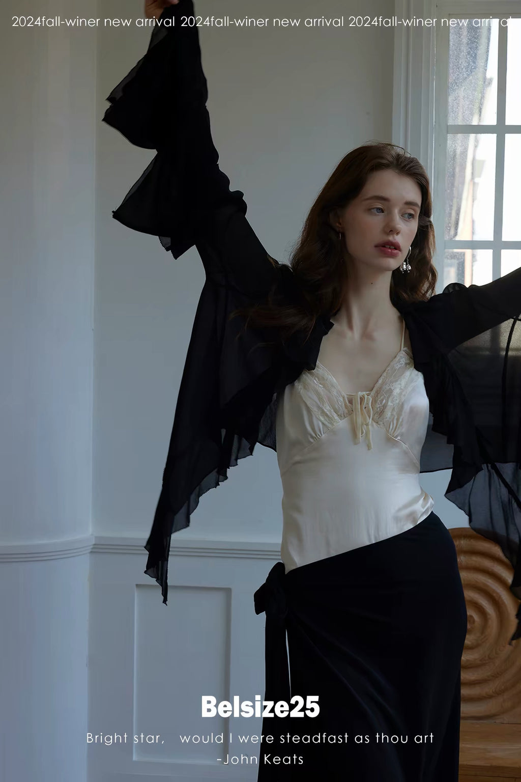 Lily Shirt – Ruffle Trim Silk Chiffon Flared Sleeve Blouse