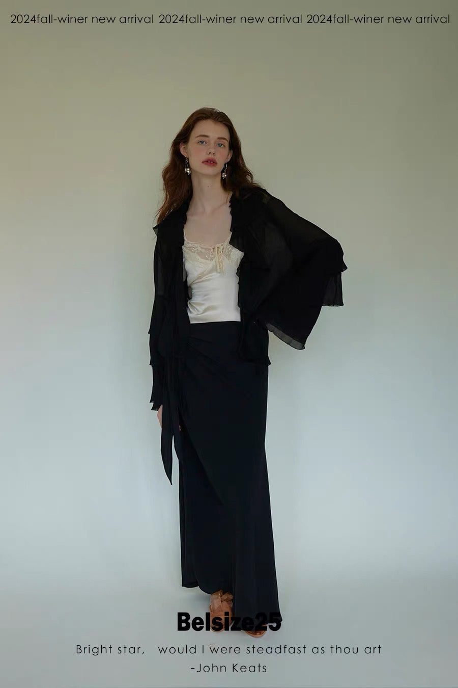 Lily Shirt – Ruffle Trim Silk Chiffon Flared Sleeve Blouse