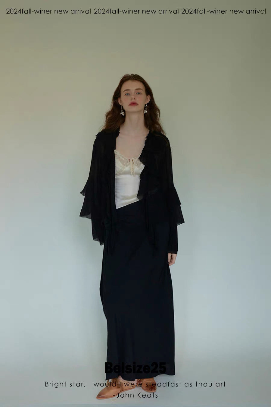 Lily Shirt – Ruffle Trim Silk Chiffon Flared Sleeve Blouse