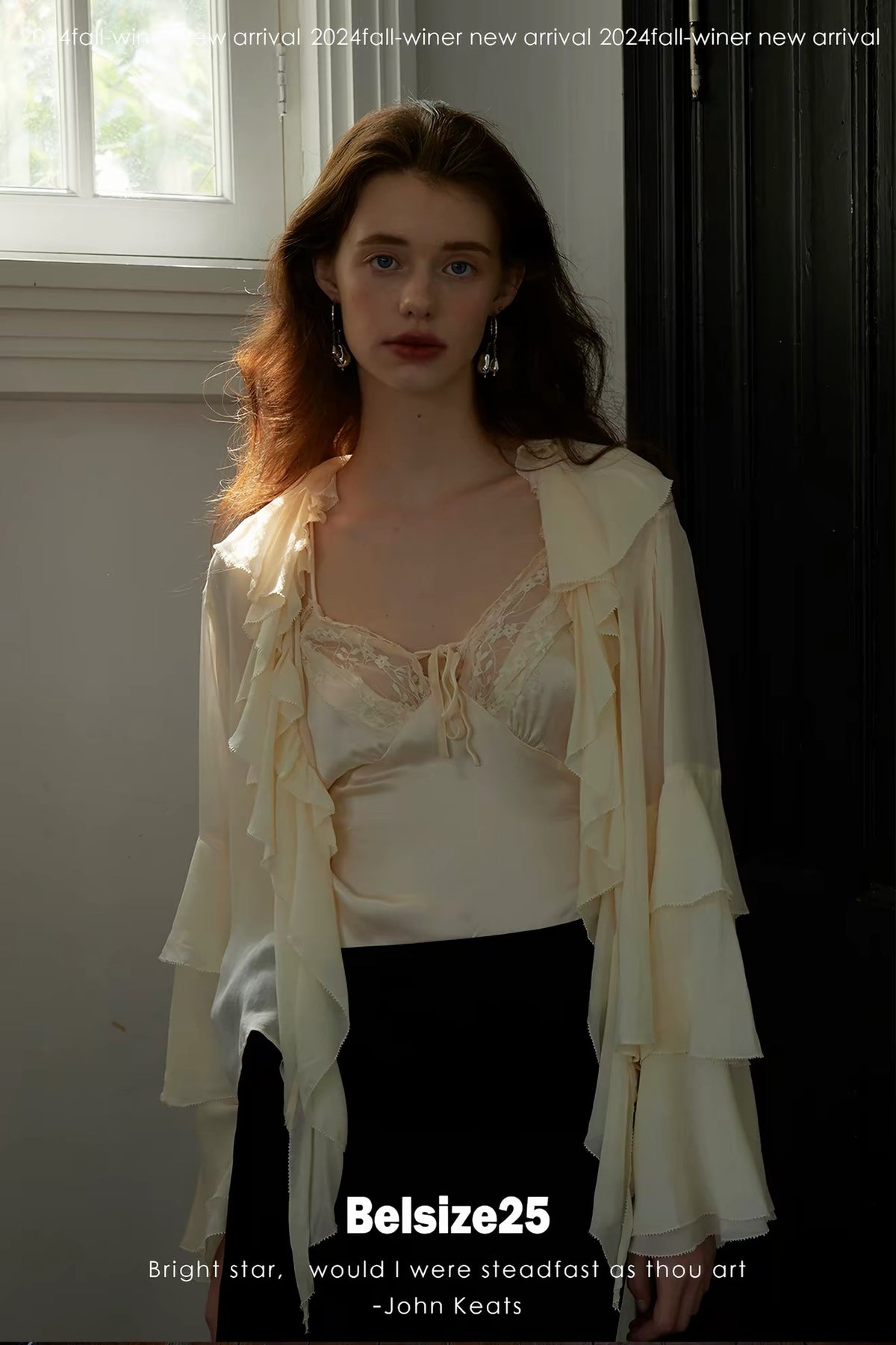 Lily Shirt – Ruffle Trim Silk Chiffon Flared Sleeve Blouse