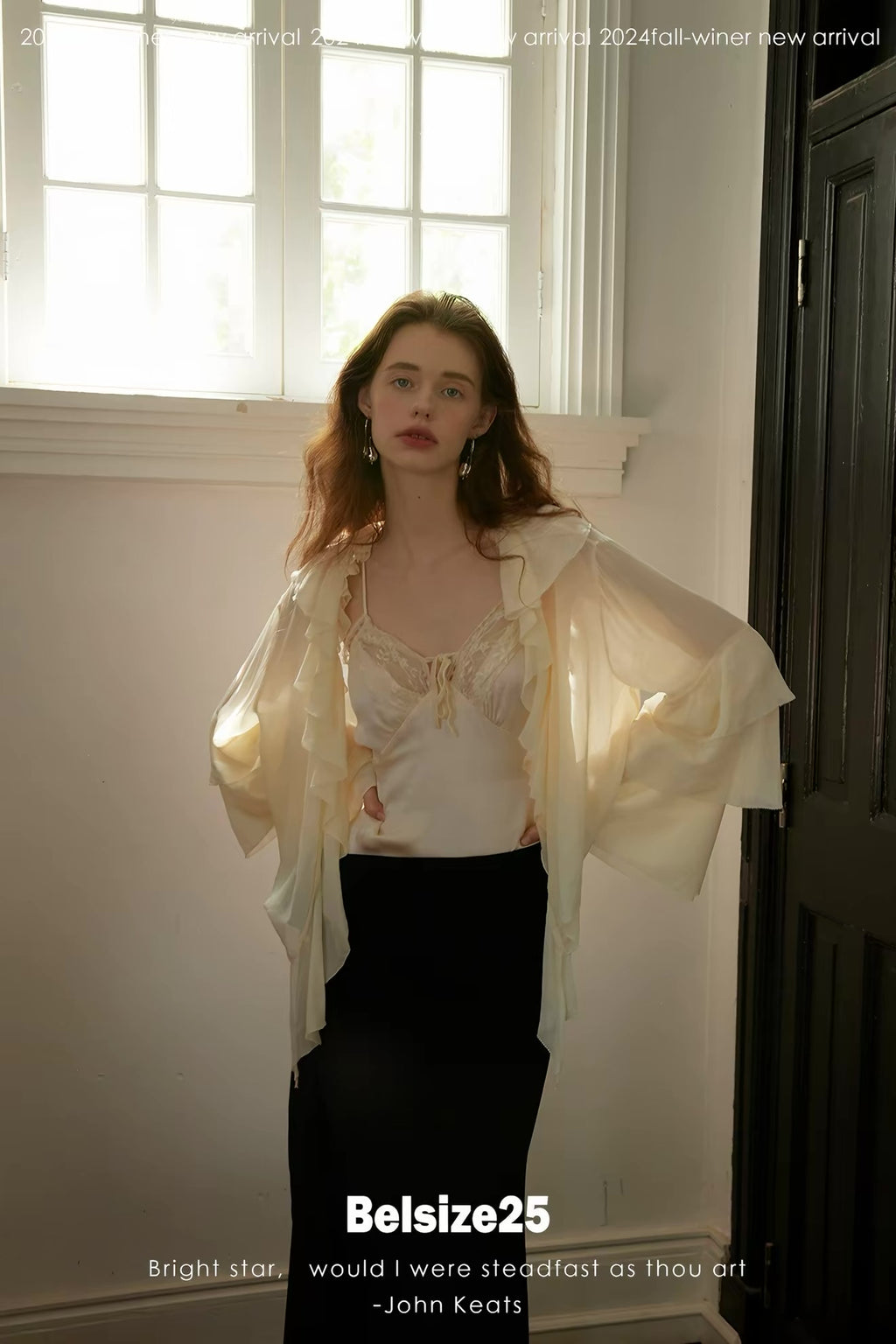 Lily Shirt – Ruffle Trim Silk Chiffon Flared Sleeve Blouse