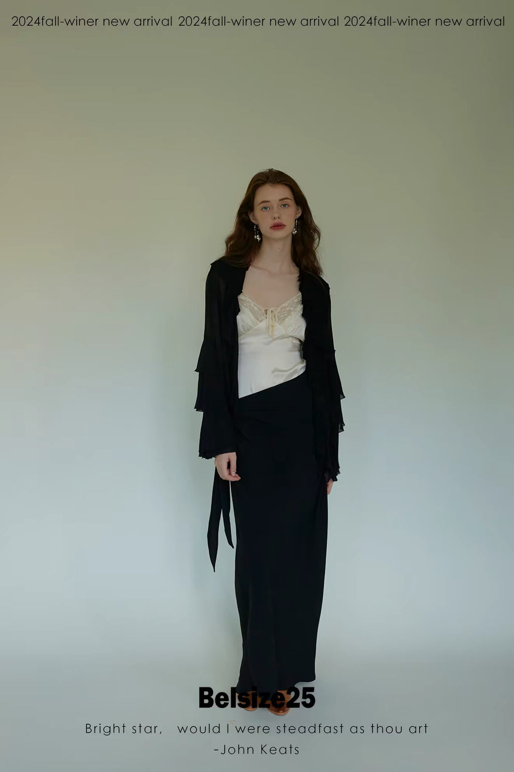 Lily Shirt – Ruffle Trim Silk Chiffon Flared Sleeve Blouse
