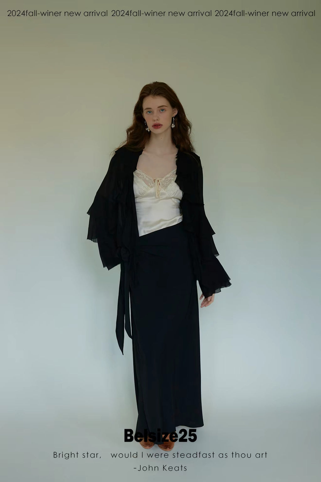 Lily Shirt – Ruffle Trim Silk Chiffon Flared Sleeve Blouse