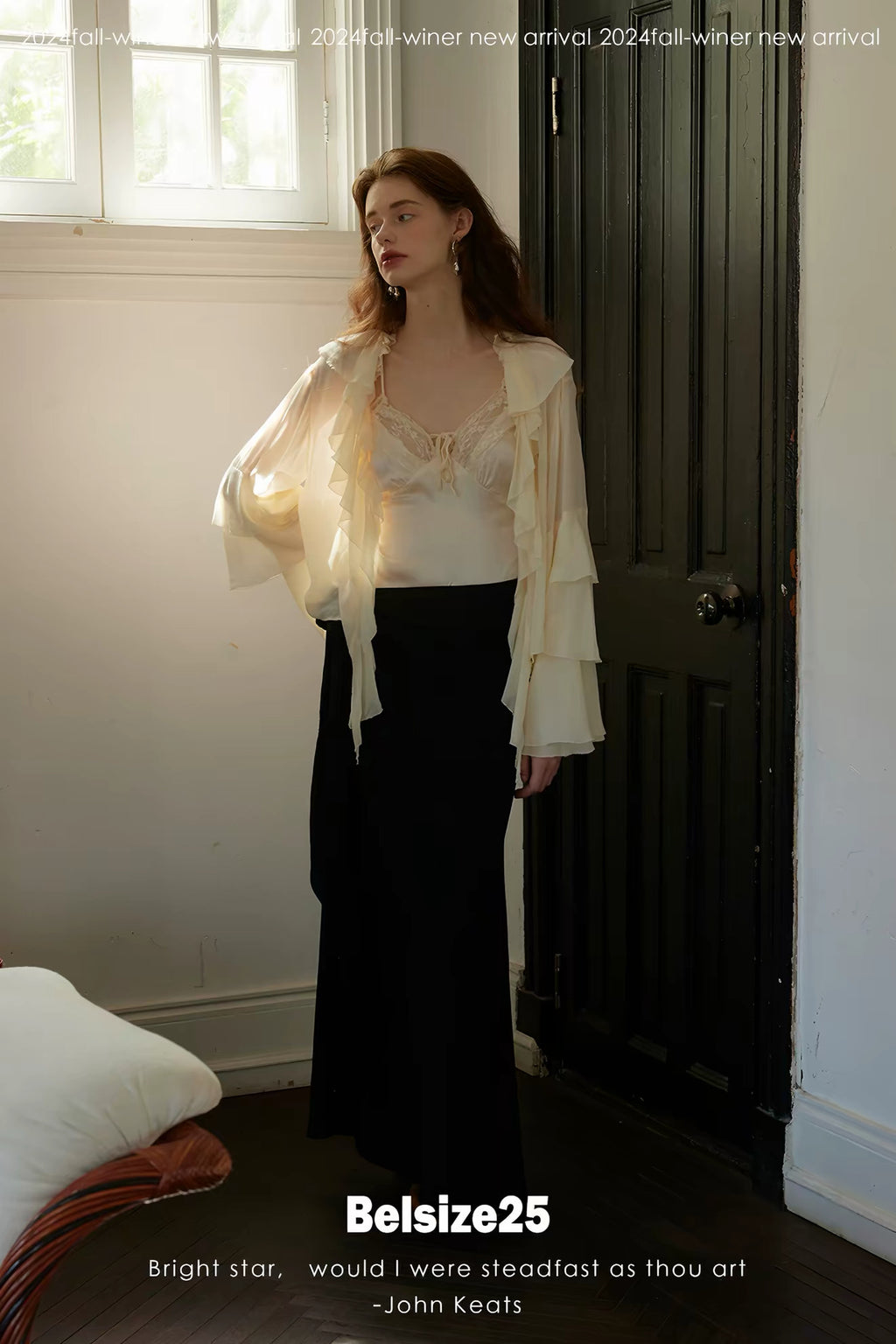 Lily Shirt – Ruffle Trim Silk Chiffon Flared Sleeve Blouse