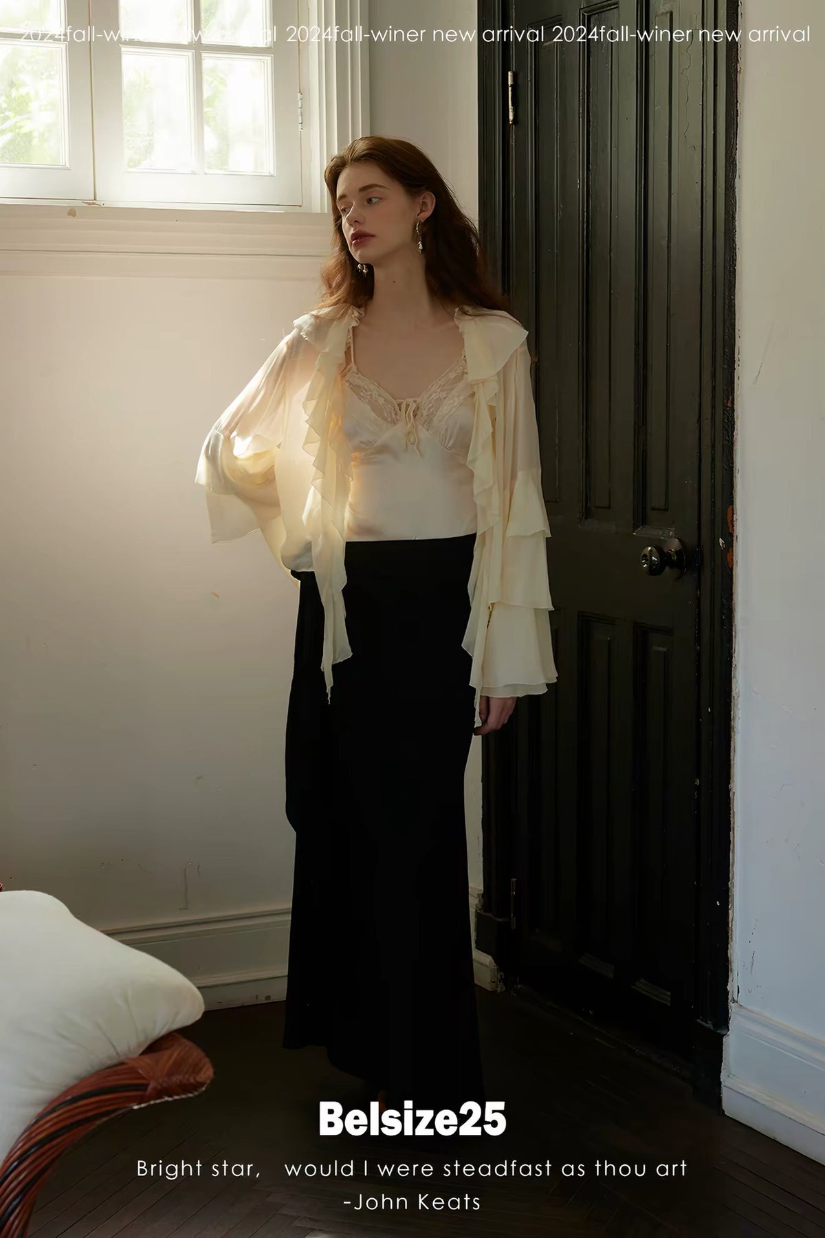 Lily Shirt – Ruffle Trim Silk Chiffon Flared Sleeve Blouse