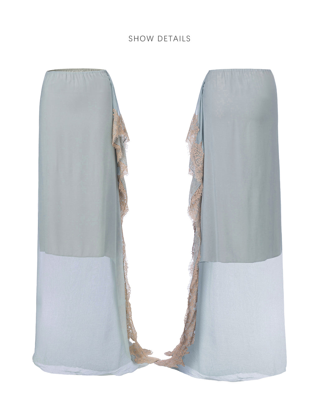 Moonlight Dress – Misty Blue Asymmetric Lace Trim Bandeau Dress with Ribbon Detail