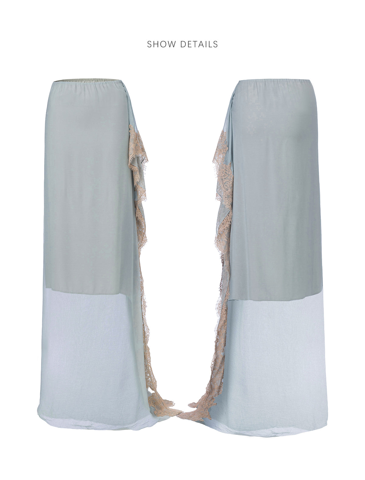 Moonlight Dress – Misty Blue Asymmetric Lace Trim Bandeau Dress with Ribbon Detail