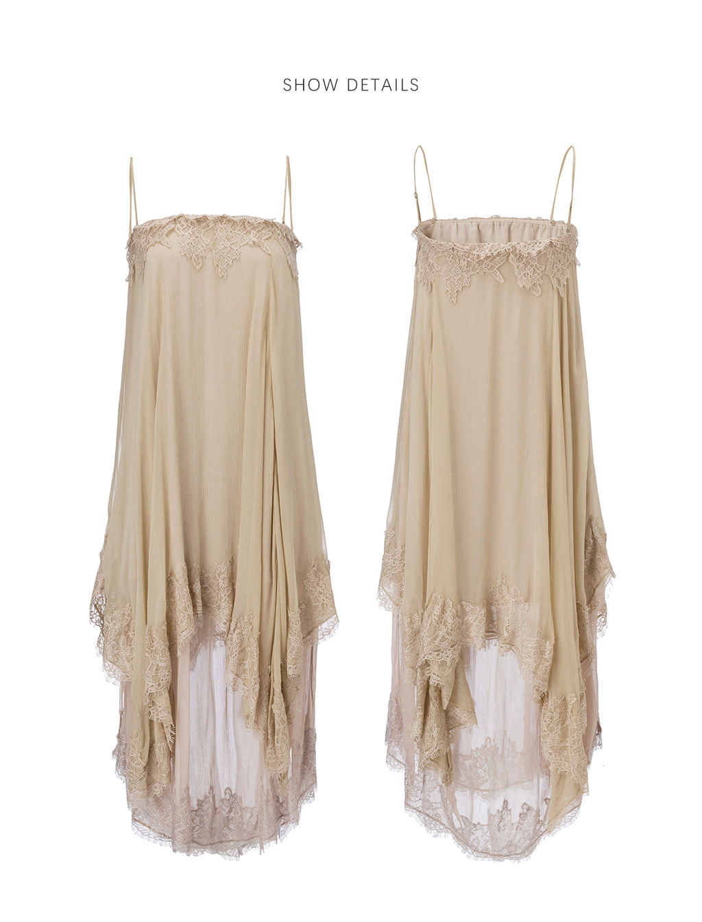 Moonlight Dress – Two-Tone Layered Lace Slip Dress with Asymmetric Lace Trim