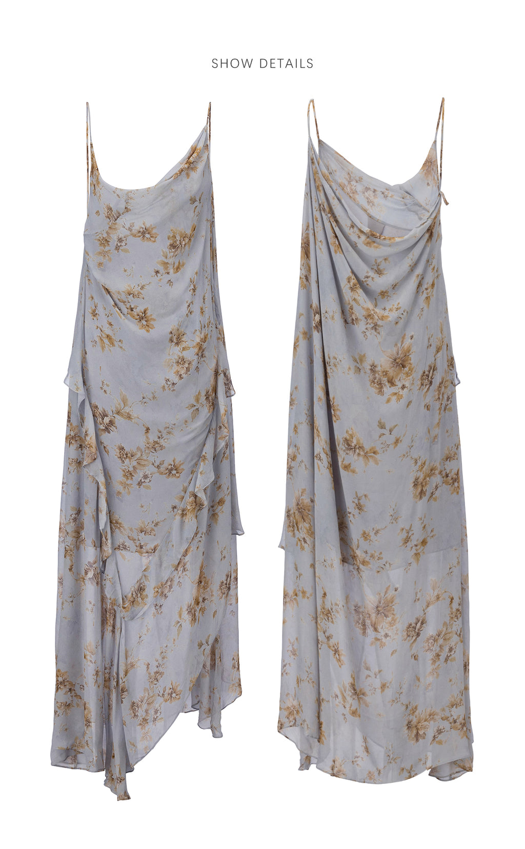 Exclusive Botanical Print Draped Cowl-Neck Halterneck Viscose Maxi Dress