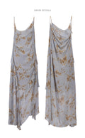 Exclusive Botanical Print Draped Cowl-Neck Halterneck Viscose Maxi Dress
