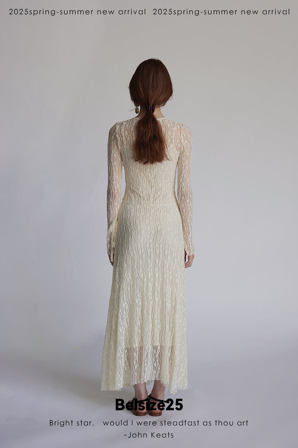 Trumpet dress Flared sleeve knit lace sheer tie dress