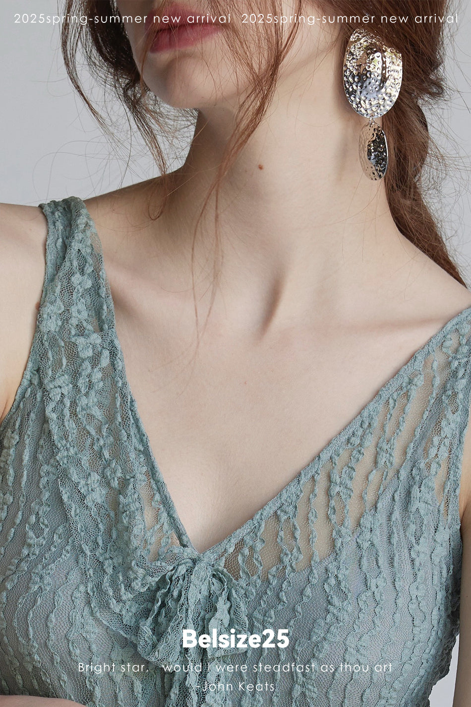 Trumpet dress Flared sleeve knit lace sheer tie dress