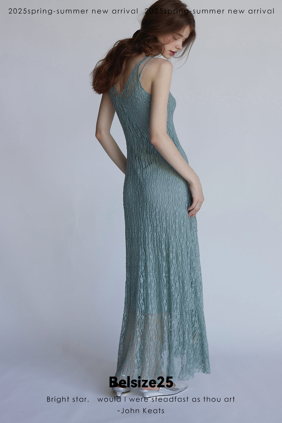 Trumpet dress Flared sleeve knit lace sheer tie dress