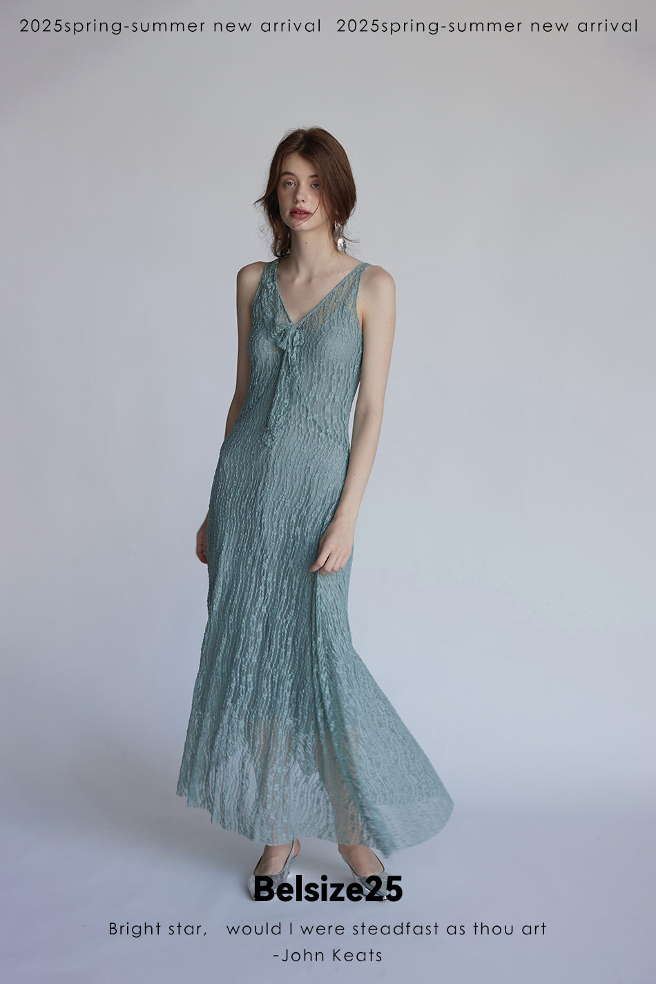 Trumpet dress Flared sleeve knit lace sheer tie dress