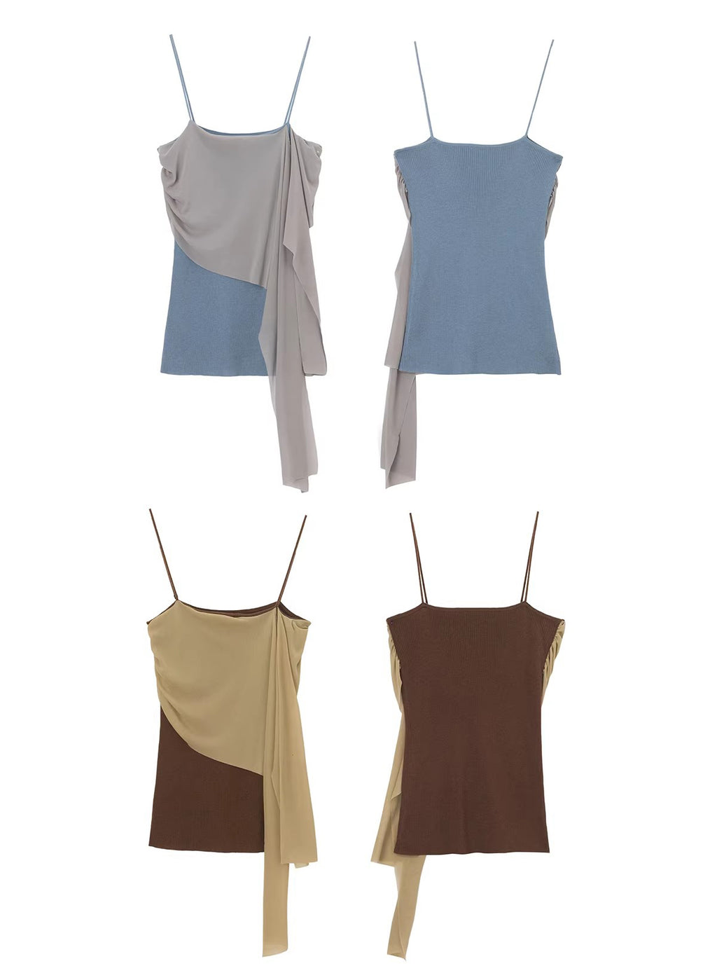 Multiple ways to wear ribbon-style color-blocked mesh patchwork wool camisole