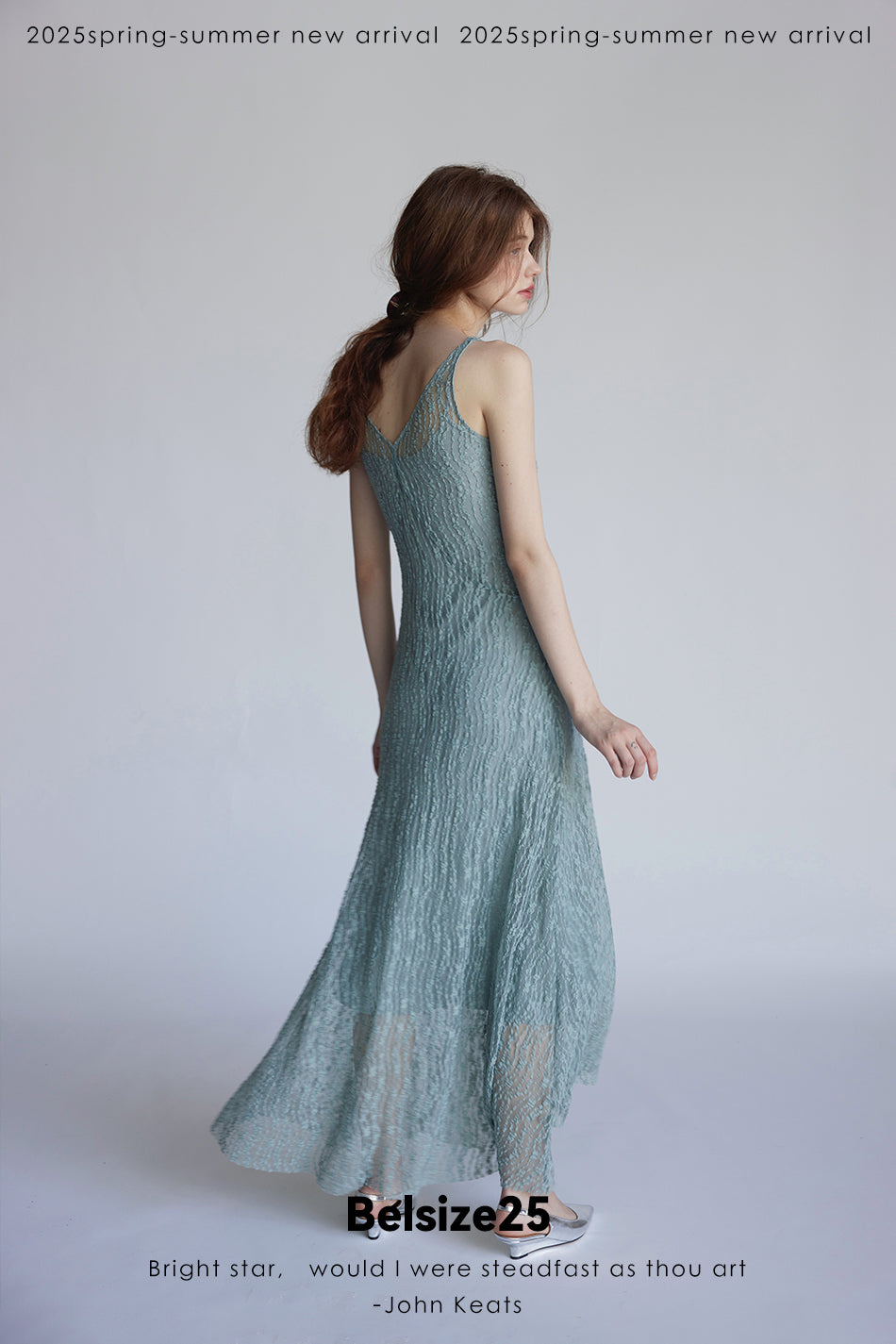 Trumpet dress Flared sleeve knit lace sheer tie dress