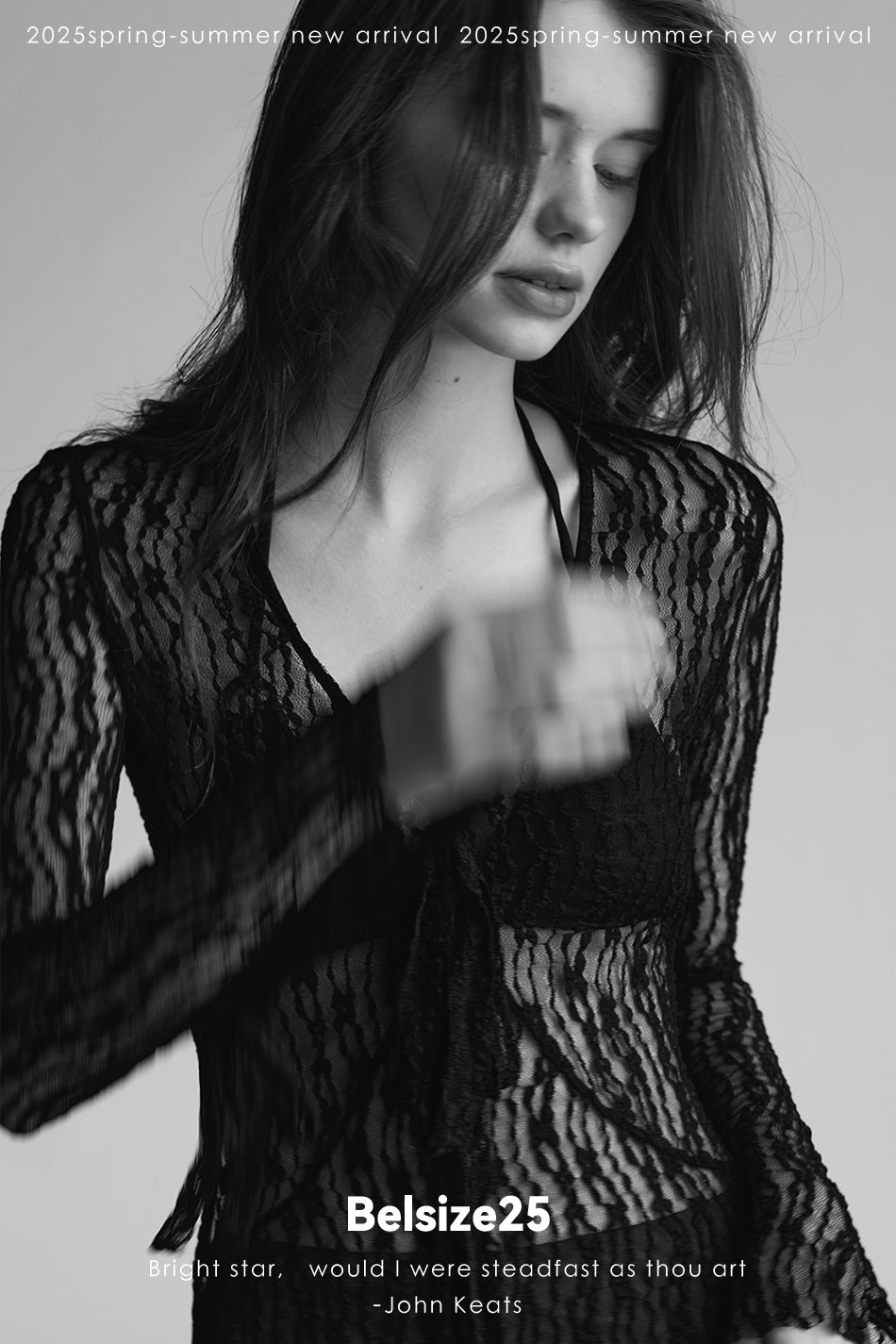 Trumpet dress Flared sleeve knit lace sheer tie dress