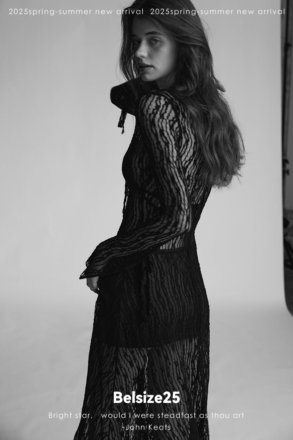 Trumpet dress Flared sleeve knit lace sheer tie dress