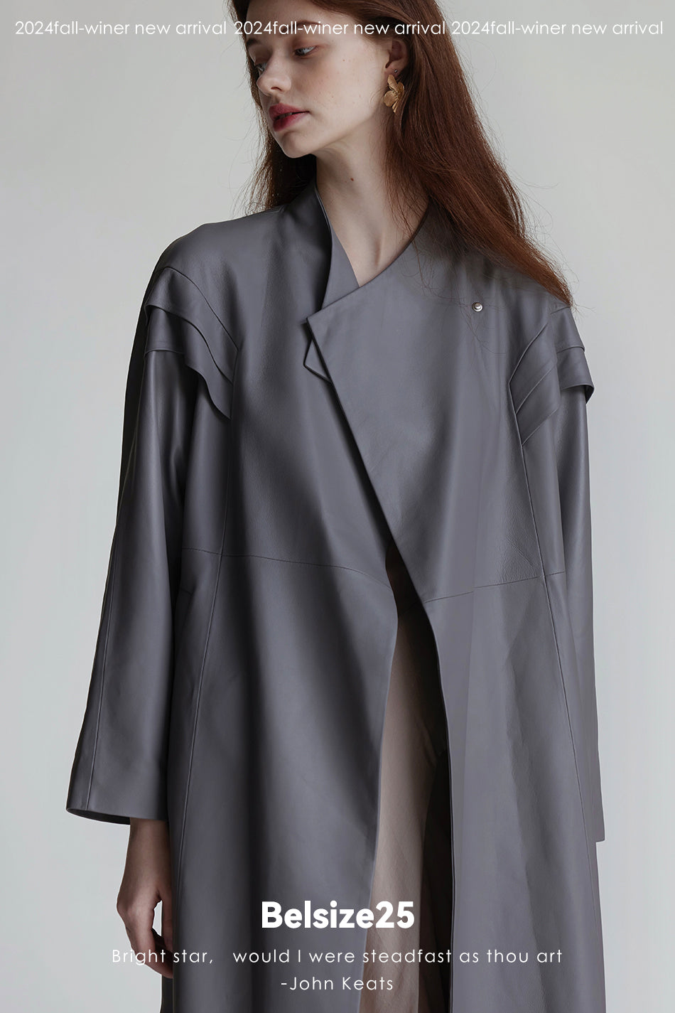 Dove suade Pigeon Grey Sheepskin Stand Collar Single-Button Loose Mid-Length Trench Coat