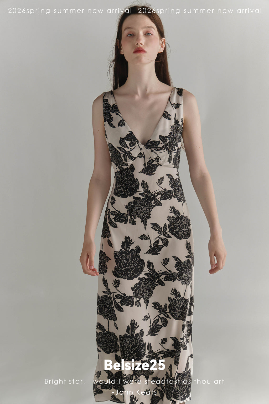 Black & Cream Floral V-Neck Midi Dress
