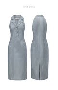 Blue Horizon Striped Tailored Midi Dress