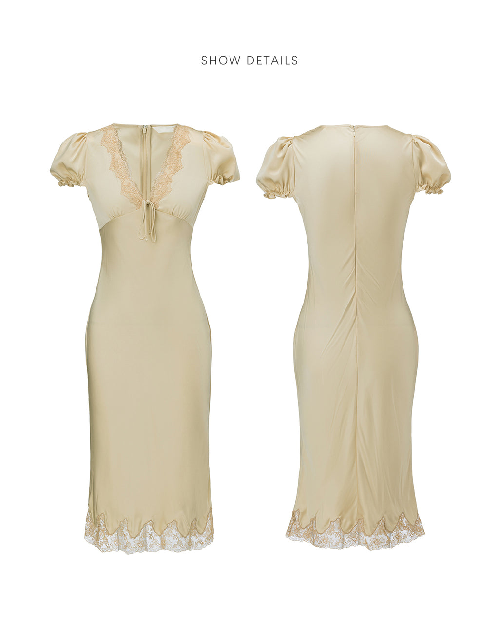 Buttercream Lace Trim Puff Sleeve Midi Dress