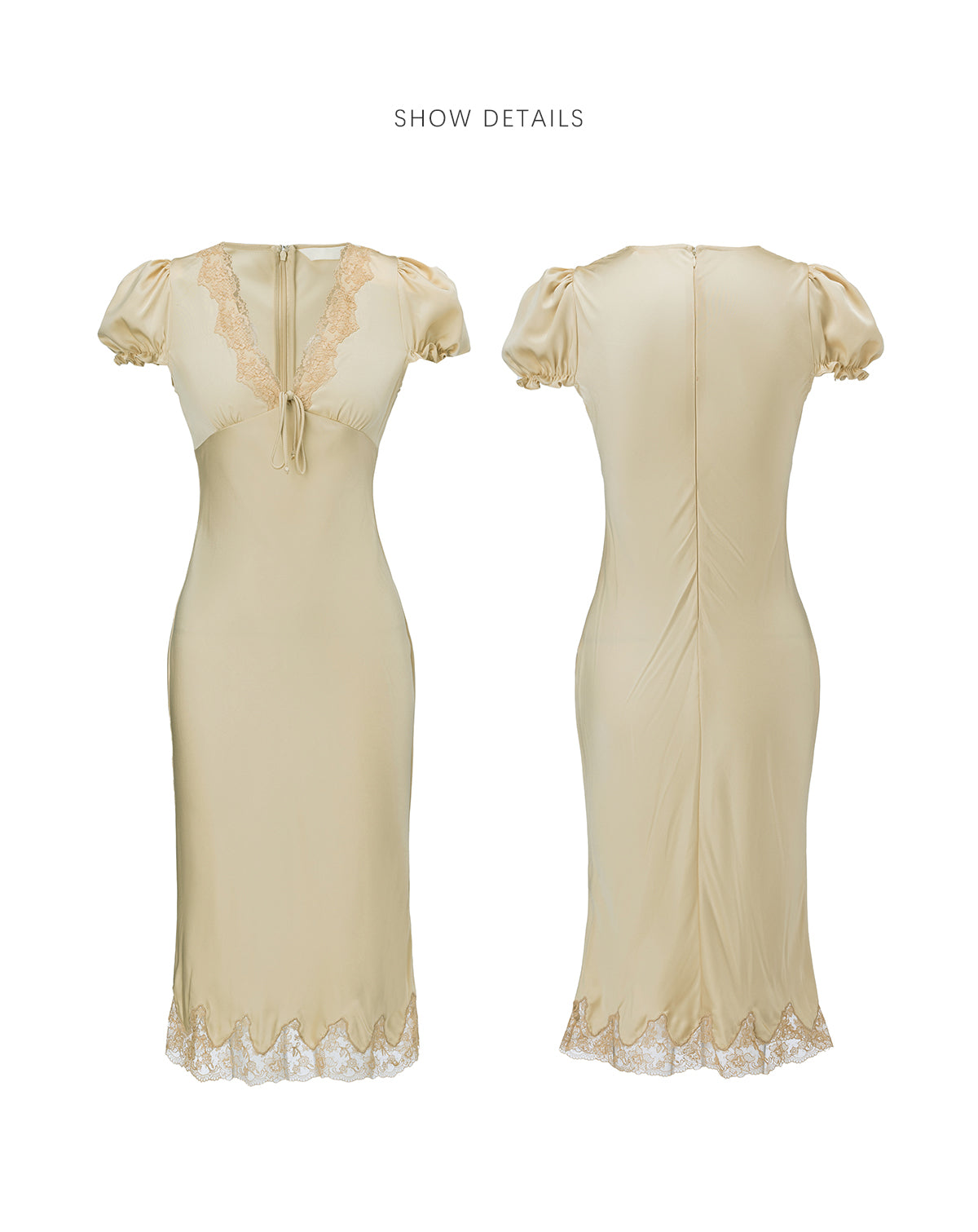 Buttercream Lace Trim Puff Sleeve Midi Dress