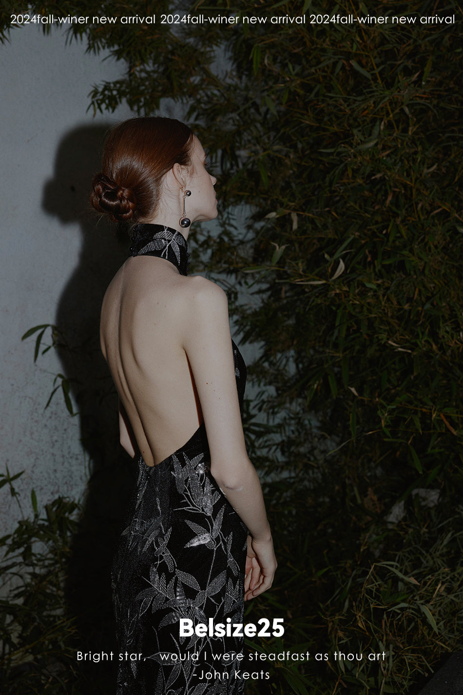 Bamboo dress New Chinese style backless cheongsam dress with bamboo leaf bead embroidery